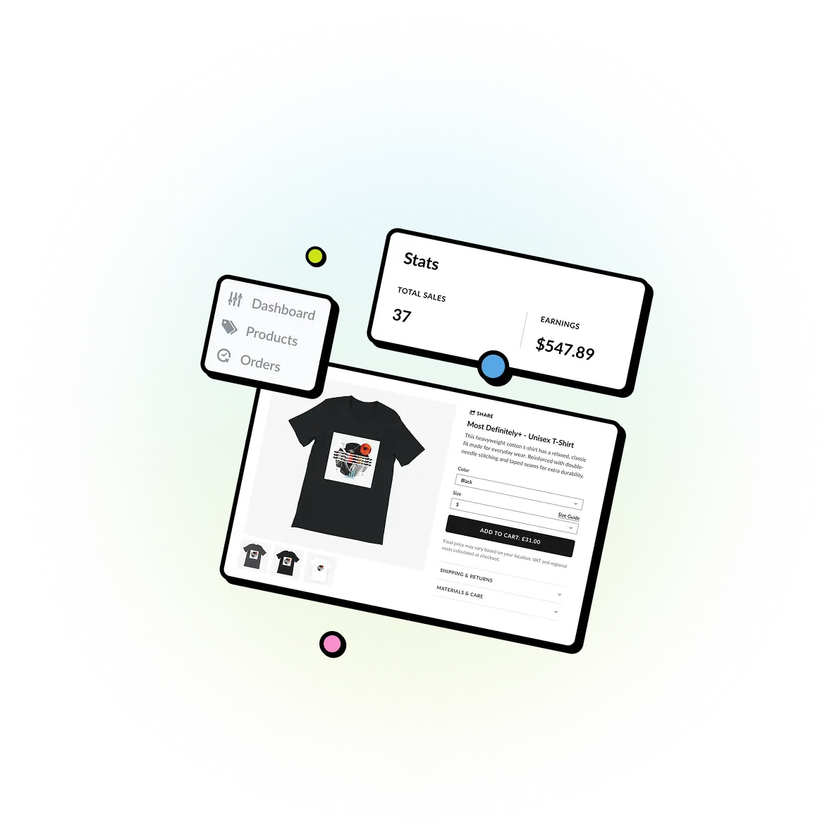 Custom print-on-demand t-shirt featuring artist album artwork
